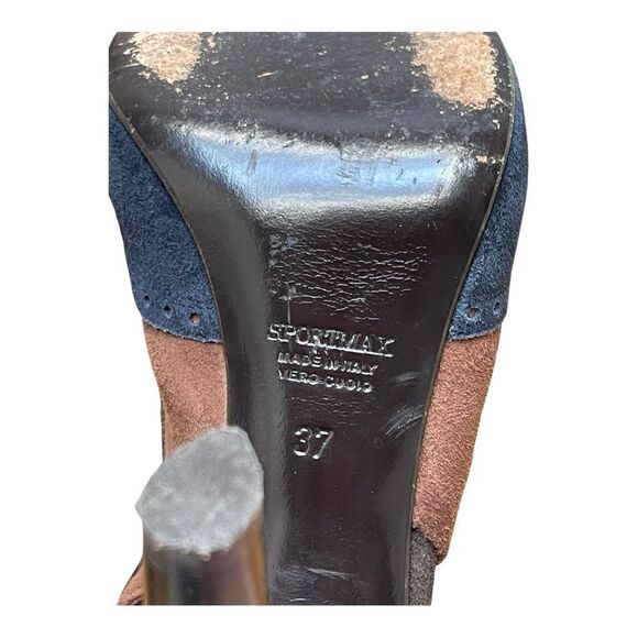 Sportmax Suede Wingtip Brown Blue Open Toe Heel Size 7 Made in Italy - Picture 8 of 10